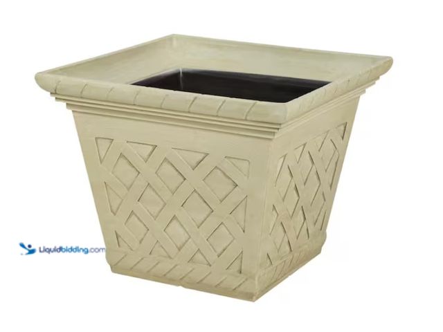 Lot 49-1547176 - (2) Vigoro Frenchboro Large Cream Resin Square Planter (17 in. L x 17 in. W x 13.15 in. H) Model # H...