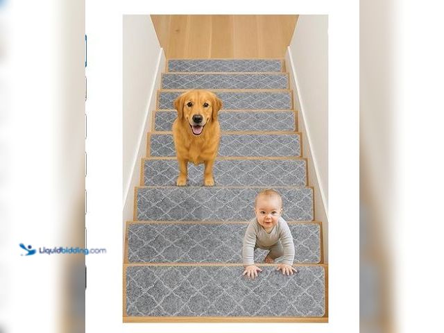 Lot 49-1577251 - Non Slip Stair Treads – 15 Pack, 8x30 Inch, Washable Carpet Stair Runners for Wooden Steps, Grey, Mo...