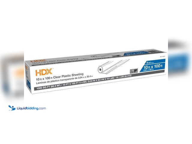 Lot 49-5437992 - HDX 10 ft. x 100 ft. Clear 4 mil Plastic Sheeting. [Model # CFHD0410C] Unused