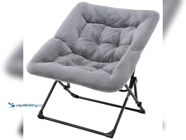 Lot 49-2024899 - OAKHAM Store OAKHAM Comfy Saucer Chair, Folding Faux Fur Lounge Chair for Bedroom and Living Room, F...