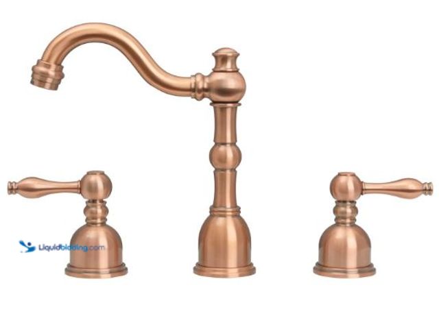Lot 49-1549504 - Akicon Three-Hole 8 inch Two-Handles Widespread Copper Bathroom Sink Faucet Lavatory, Model # B07MQJ...