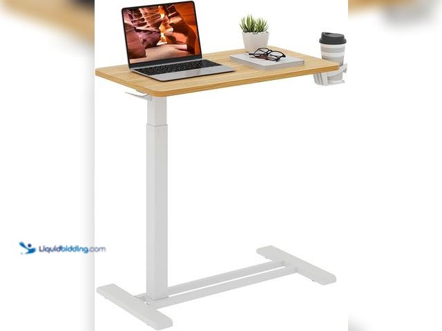 Lot 49-1556406 - Medical Overbed Adjustable Bedside Table with Hidden Casters, Pneumatic Mobile Rolling Laptop Standi...