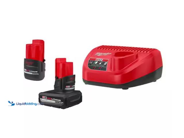 Lot 49-1547673 - Milwaukee M12 12-Volt Lithium-Ion High Output 5.0 Ah and 2.5 Ah Battery Packs and Charger Starter Ki...