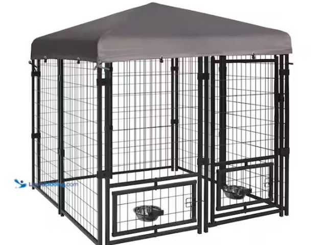 Lot 49-1624606 - VEIKOUS 4.5 ft. x 4.5 ft. Outdoor Dog Cage Fence with Cover and Rotating Feeding Door Model # PS0101...