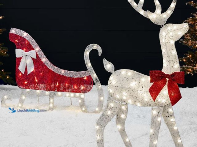 Lot 49-3527963 - BCP Lighted Sleigh Lighted 2D Outdoor Christmas Reindeer & Sleigh Set w/ Warm White LED Lights Item ...