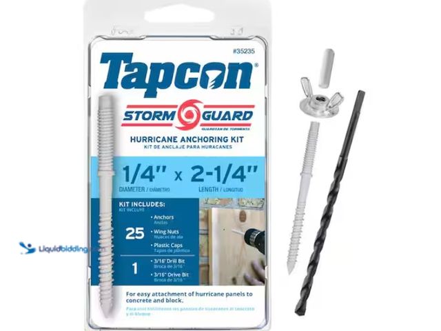 Lot 49-1547545 - (3) Tapcon 1/4 in. x 2-1/4 in. Hex Nut White Concrete Anchor Storm Guard Hurricane Anchoring Kit (25...