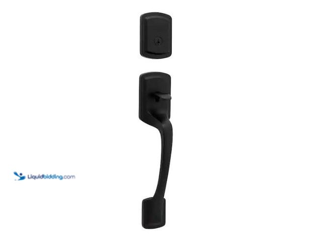 Lot 49-1573161 - Kwikset Prague Matte Black Single Cylinder Entry Door Handleset with Round Pismo Knob Featuring Smar...