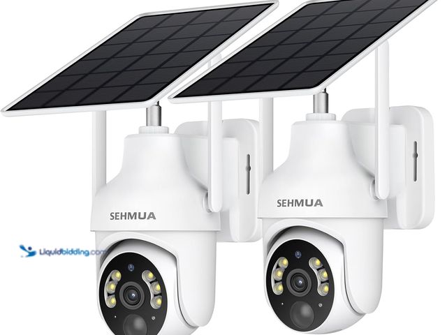 Lot 49-5406707 - SEHMUA 2K Solar Security Cameras Wireless Outdoor, 2 Pack 360° View Pan/Tilt WiFi Security Camera Ou...