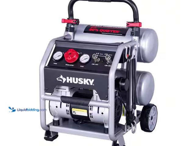 Lot 49-3600338 - Husky 4.5 Gal. 175 PSI Portable Electric Oil-Free Quiet Twin Stack Jobsite Air Compressor w/Rubber W...
