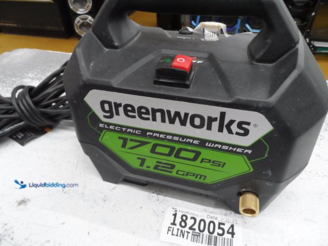 Lot 49-1820054 - 1 Greenworks GPW 1704 Electric Powered Electric Pressure Washer Greenworks 1700 PSI Electric Pressur...