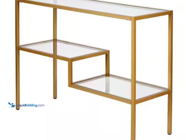 Lot 49-1569289 - Meyer&Cross Lovett 42 in. Brass Standard Rectangle Glass Console Table with Shelves, Model # AT0358,...