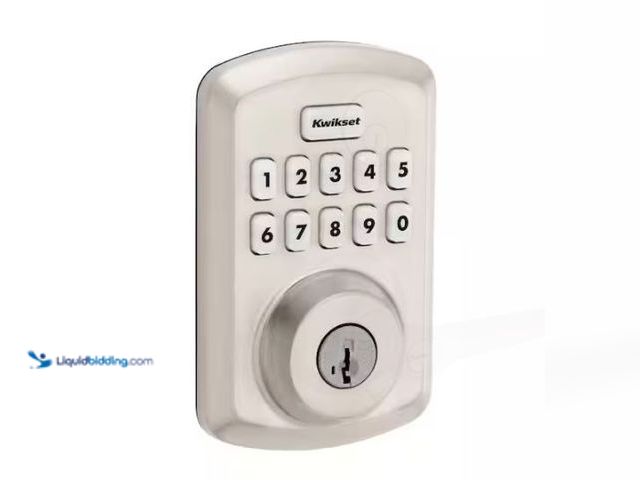 Lot 49-1577324 - Kwikset Power bolt 250 10-Button Keypad Satin Nickel Transitional Electronic Deadbolt Door Lock, Mod...