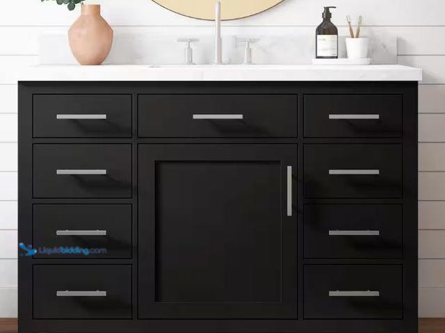 Lot 49-1530514 - Home Decorators Collection Bonheur 49 in. Single Sink Freestanding Black Bath Vanity with White Engi...