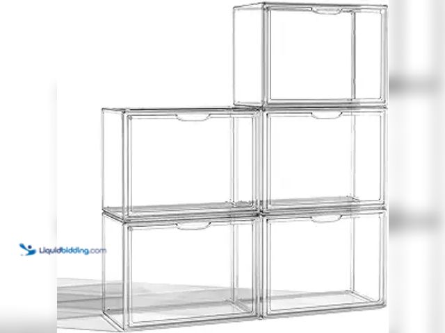Lot 49-3523846 - Clear Acrylic Display Case, Large Stackable Storage Bins Magnetic Attraction Lids, 5 Pack Acrylic Bo...