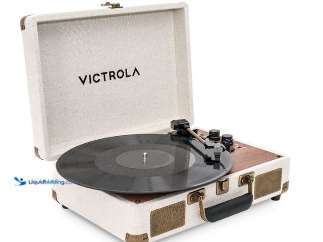 Lot 49-5551816 - Victrola Venture Bluetooth Portable Mid-Century Modern Suitcase Record Player with 3-Speed Turntable...