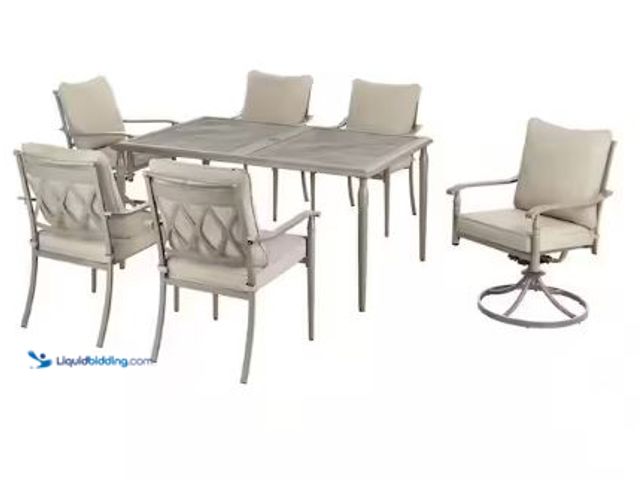 Lot 49-1625482 - Hampton Bay Preston Pointe Dark Cement Gray 7-Piece Metal Outdoor Dining Set with CushionGuard Putty...
