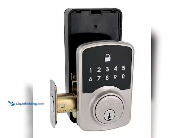 Lot 49-2005698 - Defiant Square Compact Satin Nickel Electronic Single Cylinder Deadbolt Wi-Fi Enabled Powered by Hub...