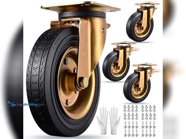 Lot 49-5445895 - 8" Casters Set of 4 Heavy Duty Plate Casters 8 Inch Swivel Industrial Rubber Wheels for Cart Furnitu...