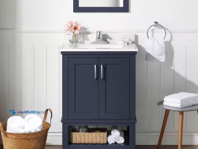 Lot 49-5431196 - Home Decorators Collection Tupelo 24 in. Single Sink Midnight Blue Bath Vanity with White Engineered...
