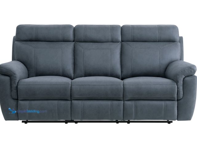 Lot 49-1636816 - Home Elegance Double Recliner Reclining Sofa Couch with Center Drop-Down Cup Holders in Blue, (40" H...