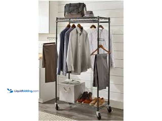 Lot 49-3563404 - Better Homes & Gardens Double Hanging Garment Rack with Gunmetal Finish. Model: 849392009990. Unused