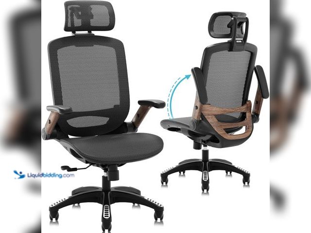 Lot 49-5553254 - Ergonomic Office Chair, High Back Home Desk Chair with Headrest, Flip-Up Arms, 90-120° Tilt Lock and...