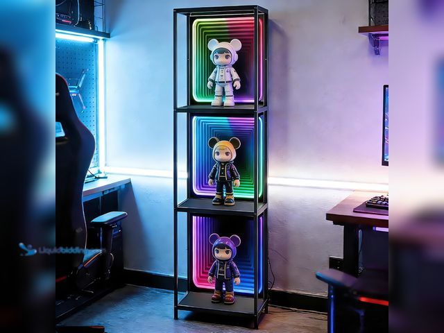 Lot 49-5546202 - FUSLITE 3 Tier Storage Cabinet with LED Infinity Mirror Light, RGBW Display Cabinet with Adjustable ...