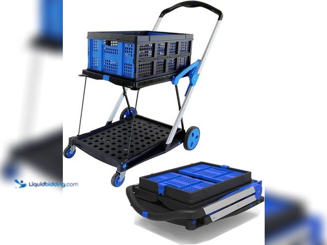 Lot 49-3514569 - Folding Shopping Cart with Wheels, Collapsible Cart with Basket, 2-Layer Utility Carts, Outdoor Wago...