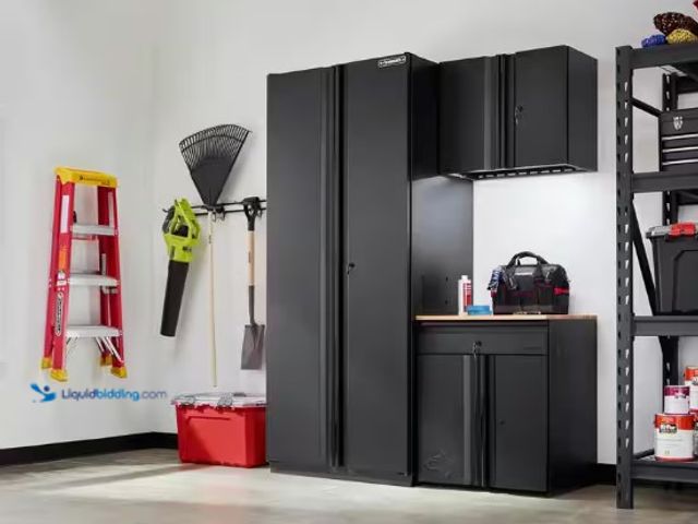 Lot 49-1530742 - Husky 3-Piece Heavy Duty Welded Steel Garage Storage System in Black (64 in. W x 81 in. H x 24 in. D...