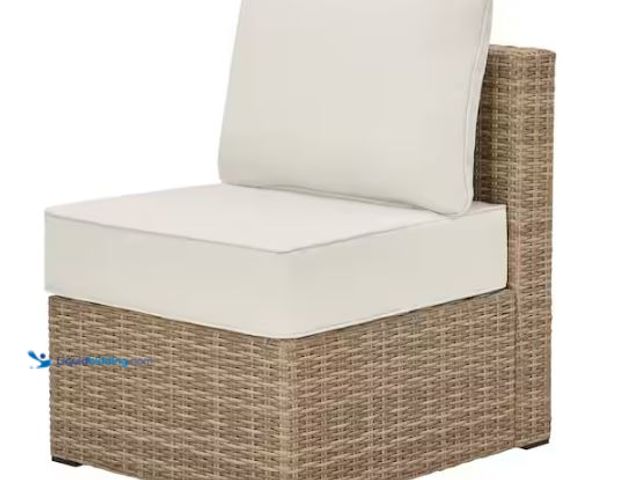 Lot 49-1624662 - Hampton Bay Crystal Ridge Wicker Outdoor Modular Sectional Armless Chair with Almond CushionGuard Cu...