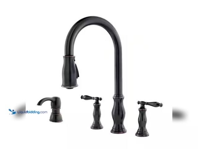 Lot 49-1567485 - Pfister Hanover Double Handle Pull-Down Sprayer Kitchen Faucet with Soap Dispenser in Tuscan Bronze,...