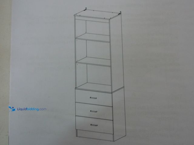 Lot 49-1557117 - 6-Tier Tall Storage Cabinet Bookcase with Three Drawers and Open Shelves, White, Engineered Wood, Mo...