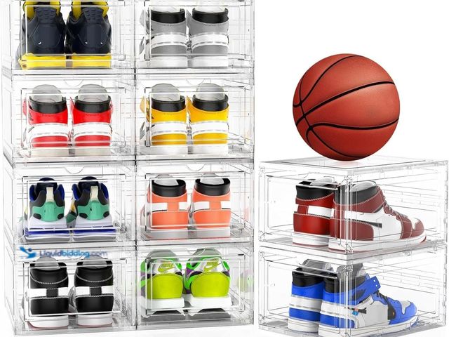 Lot 49-5437190 - 10 Pack XX Large Thicken Sturdy Hard Plastic Clear Stackable Shoe Storage Boxes for Size 12, Sneaker...