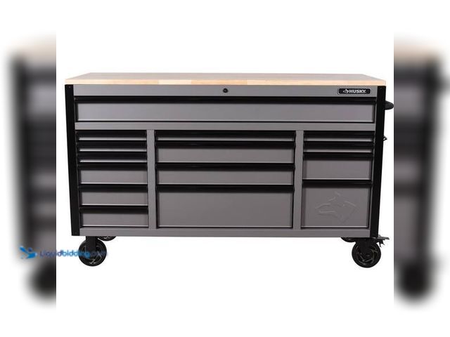 Lot 49-5452103 - Husky
Heavy Duty 61 in. W x 23 in. D 15-Drawer Matte Gray Mobile Workbench Cabinet with Solid Wood ...
