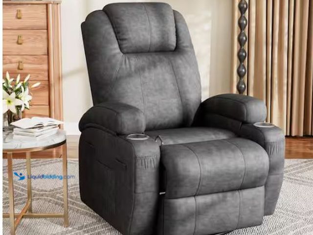 Lot 49-1624561 - LACOO Leathaire Rocking Recliner Chair with Vibration Massage, 360°Swivel Recliner with Cup Holders ...