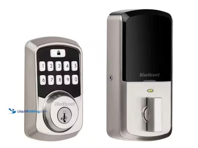 Lot 49-1575935 - Kwikset Aura Satin Nickel Single Cylinder Electronic Bluetooth Keypad Smart Lock Deadbolt featuring ...