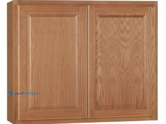 Lot 49-5436280 - Hampton Bay Hampton 36 in. W x 12 in. D x 30 in. H Assembled Wall Kitchen Cabinet in Medium Oak. Mod...
