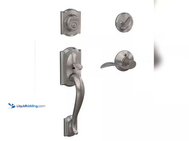 Lot 49-2005795 - Schlage Camelot Satin Nickel Single Cylinder Door Handleset with Accent Handle, Model # F60 G CAM 61...