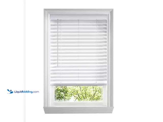 Lot 49-1565705 - Home Decorators Collection White Cordless Faux Wood Blinds for Windows with 2 in. Slats - 32 7/8 in....