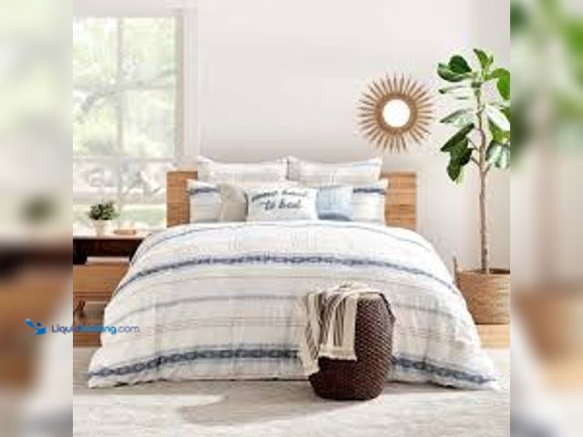 Lot 49-5411731 - Pickford Blue 2-Piece White, Blue, Taupe Stripe, Geometric Cotton Twin/Twin XL Comforter Set. Model ...