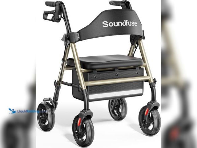 Lot 49-5410853 - Rollator Walkers with Seat for Seniors, Foldable 8" Big Wheels All Terrain Rolling Walker, Handles a...