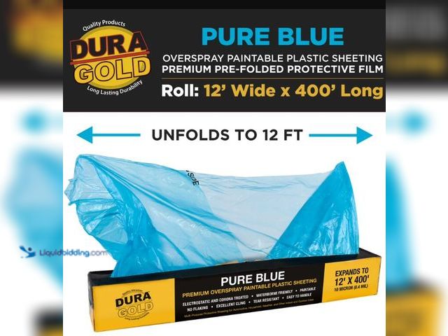 Lot 49-3565474 - Dura-Gold 12' x 400' Roll of Pure Blue Premium Overspray Paintable Plastic Sheeting - 10 Micron, 0.4...