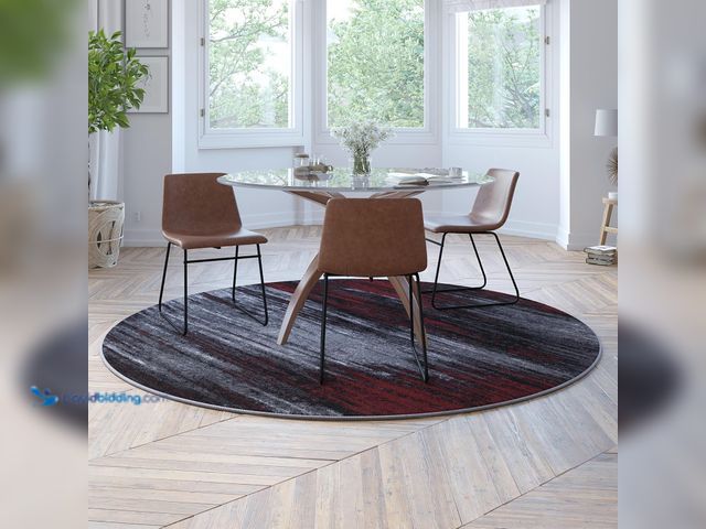 Lot 49-5437555 - Flash Furniture Rylan Collection Abstract Area Rug - Scraped Design Red Olefin Rug - 7' x 7' Round A...