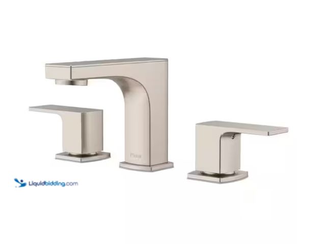 Lot 49-1622382 - Pfister Pfirst Modern 8 in. Widespread Double Handle Low Arc Faucet with Drain Kit Included in Brush...