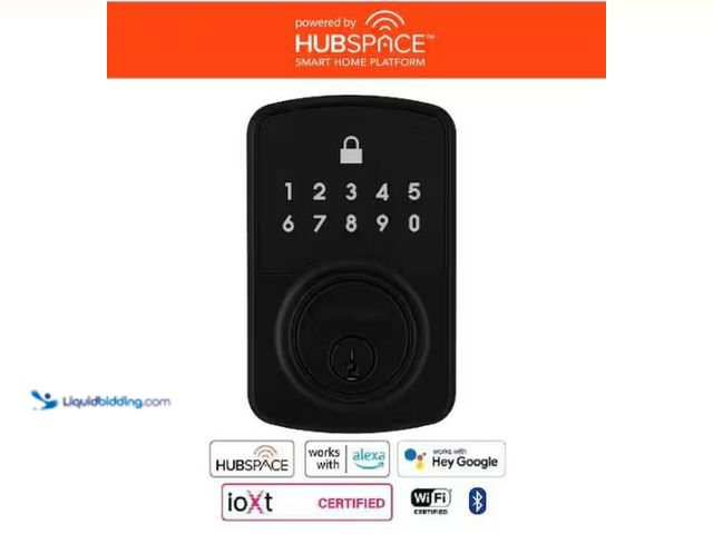 Lot 49-1573198 - Defiant Square Compact Matte Black Electronic Single Cylinder Deadbolt Wi-Fi Enabled Powered by Hubs...