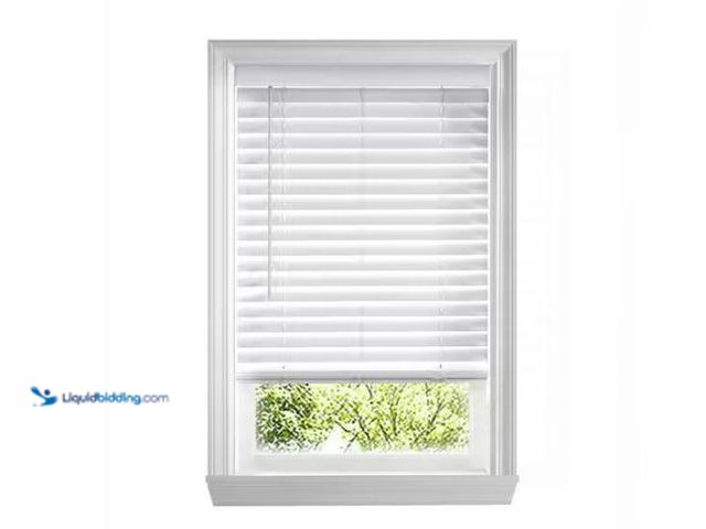 Lot 49-1565706 - Home Decorators Collection White Cordless Faux Wood Blinds for Windows with 2 in. Slats - 61 3/8 in....