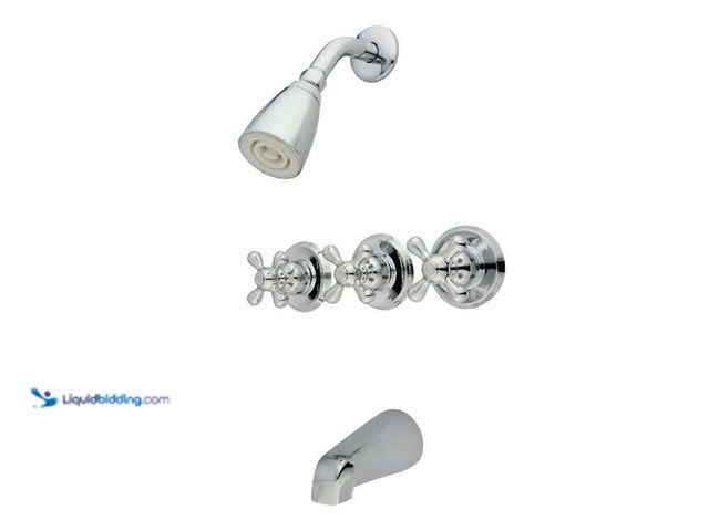 Lot 49-1624282 - Kingston Brass Tub and Shower Faucet, Polished Chrome, Wall Mount Model #KB231AX, Unused, Has Attach...