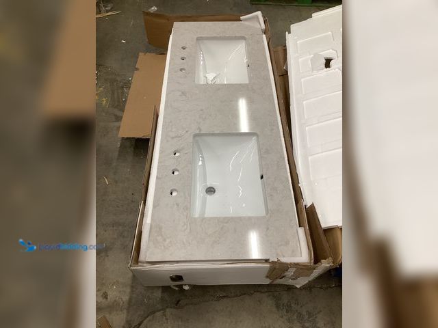Lot 49-5551976 - 61x24 Porcelain Undermount Sink with 4'' Backsplash Included, Unused, Minor crack along sink