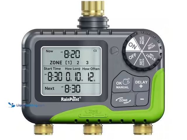 Lot 49-5573278 - RainPoint
3-Zone Hose Timer with Brass Inlet and Outlet, Unused