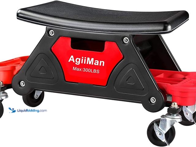 Lot 49-5410380 - AgiiMan Mechanic Stool - Detailing Garage Rolling Stool with Wheels, Automotive Roller Creeper Seat ...